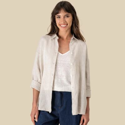 Spasso Ladies Long Sleeve Oversized Linen Shirt Thumbnail