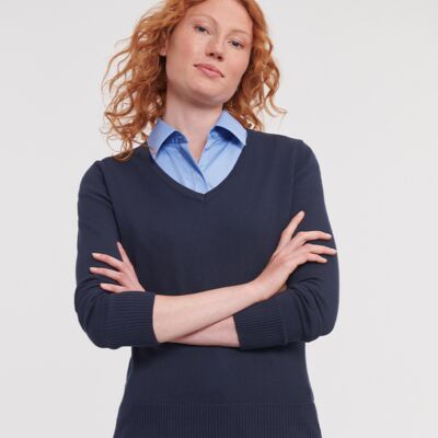 Russell Collection Ladies Cotton Acrylic V Neck Sweater Thumbnail